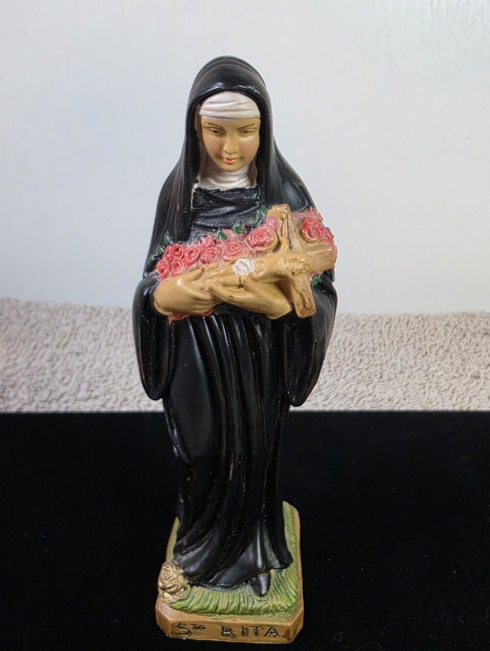 Religious Statue Figurine - Black and Pink Saint Rita Of Cascia - Picture 9 of 9
